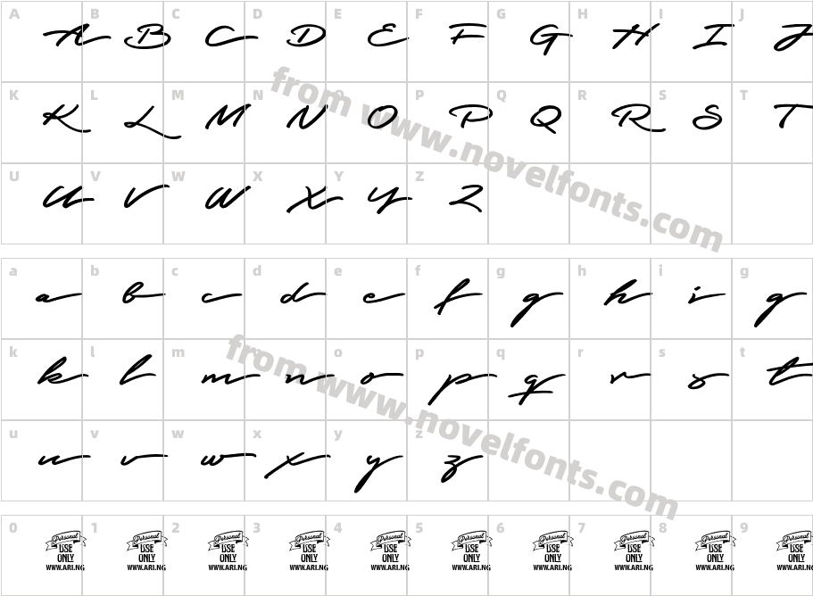 Graced Script PERSONAL USECharacter Map