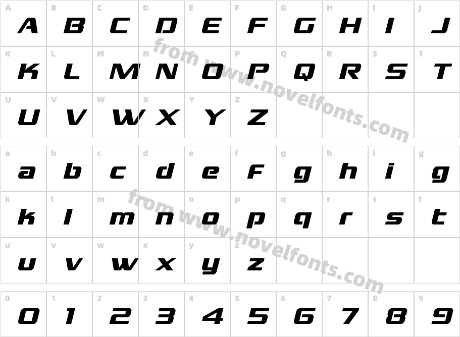 Grand National ItalicCharacter Map