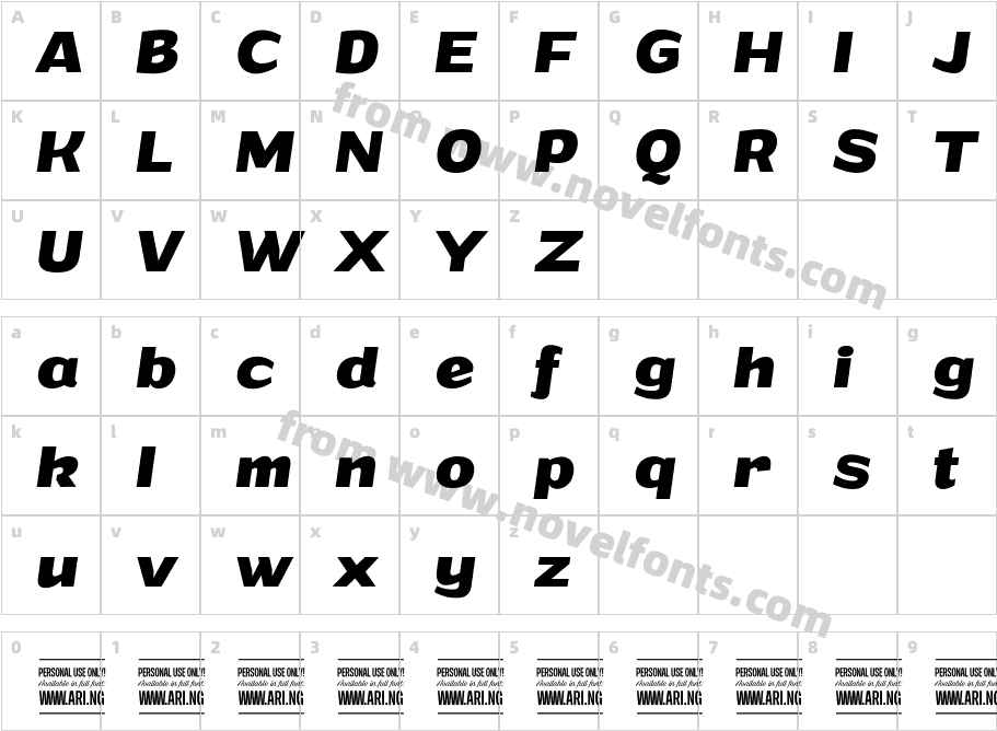 Grandi PERSONAL USE Bold ItalicCharacter Map