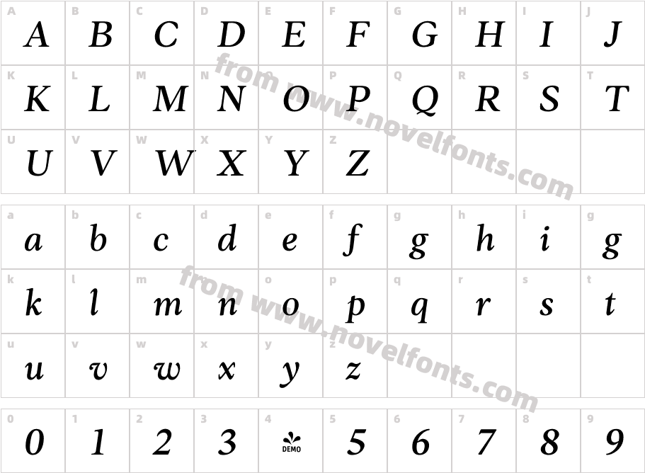 FSP DEMO Ozzie Medium Italic RegularCharacter Map