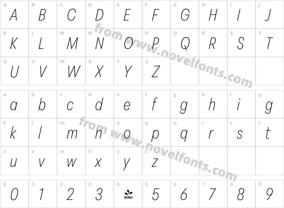 FSP DEMO PeridotLT NarwX Light ItalicCharacter Map