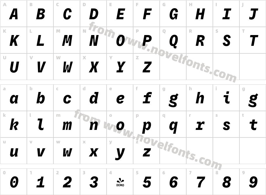 FSP DEMO Resist Mono Bold ItalicCharacter Map
