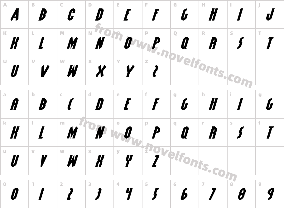 Grendel's Mother ExpItalicCharacter Map