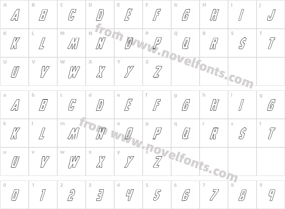 Grim Ghost Outline ItalicCharacter Map