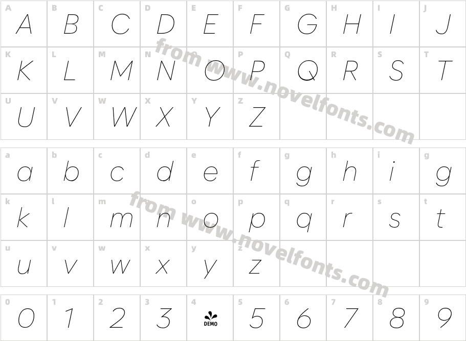 FSP DEMO Zabal Thin ItalicCharacter Map
