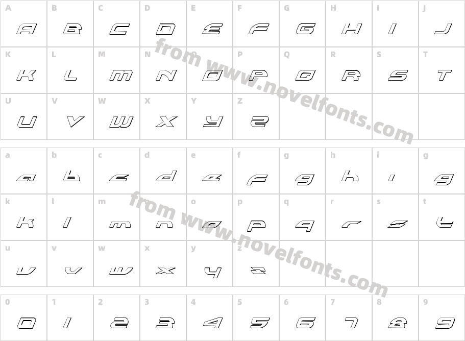 Alexis Lower Outline ItalicCharacter Map