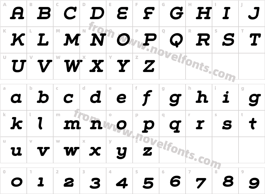 GroverSlab-BoldItalicCharacter Map