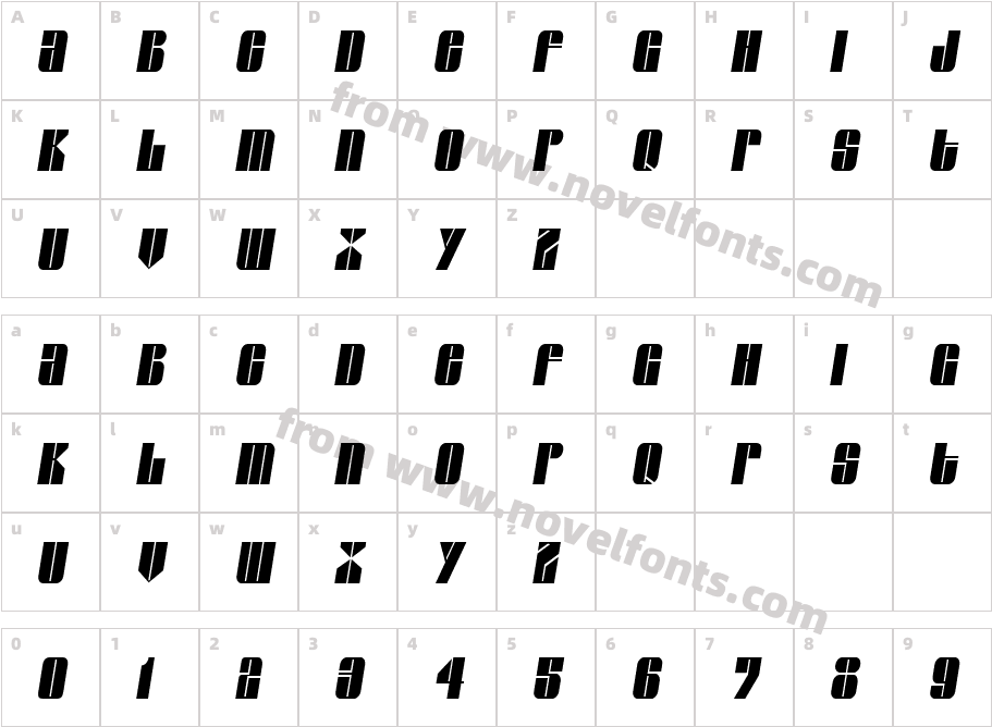 GroverThin ItalicCharacter Map