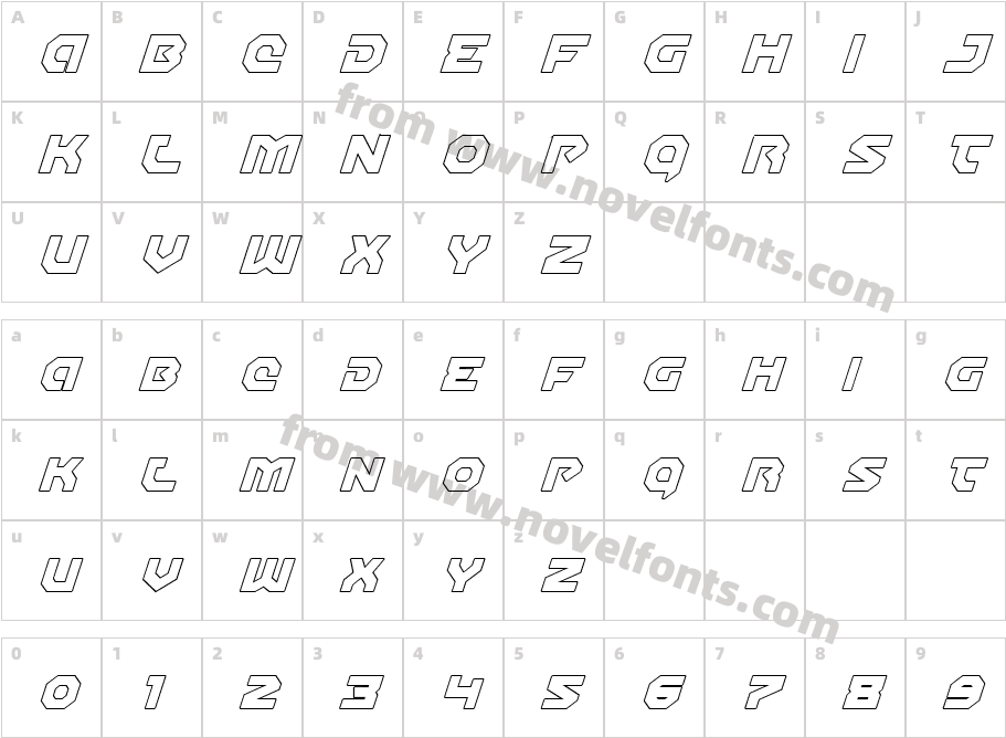 Gunner Storm Outline ItalicCharacter Map