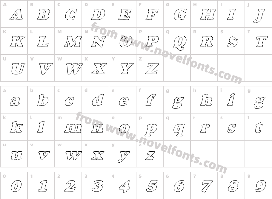 Alfredo Heavy Hollow ItalicCharacter Map