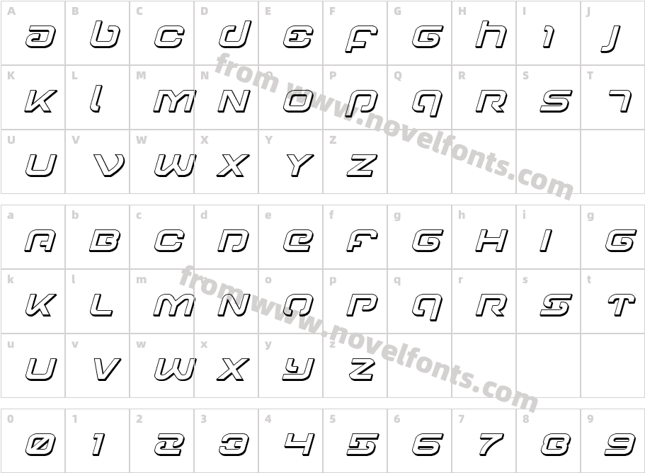 Gunrunner 3D ItalicCharacter Map