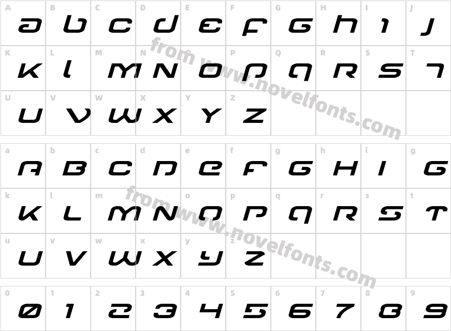 Gunrunner Expanded ItalicCharacter Map