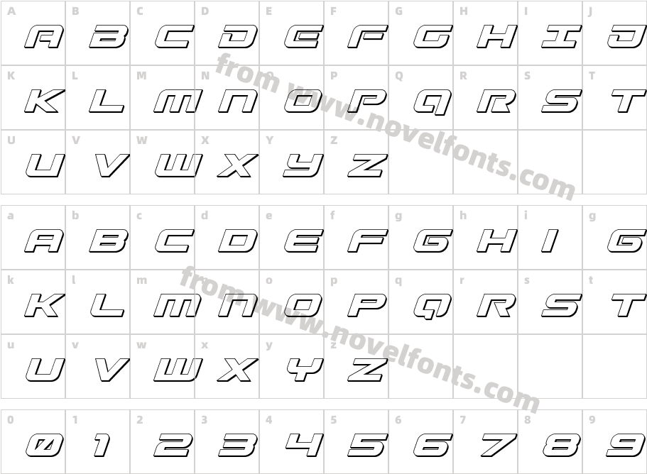 Gunship 3D ItalicCharacter Map