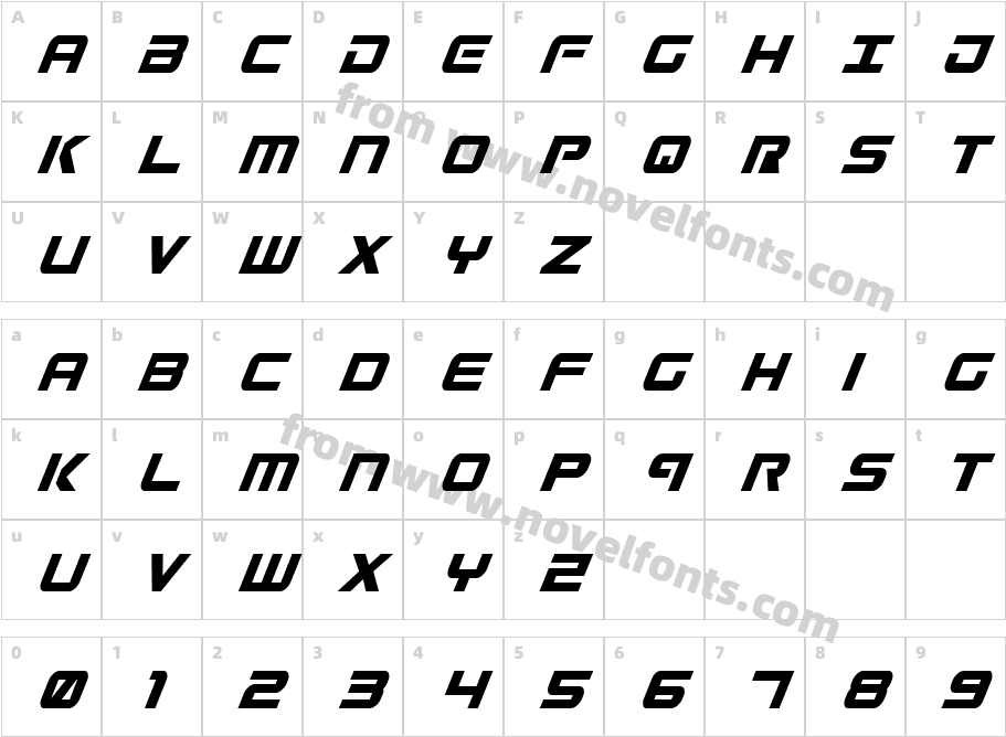 Gunship Condensed ItalCharacter Map