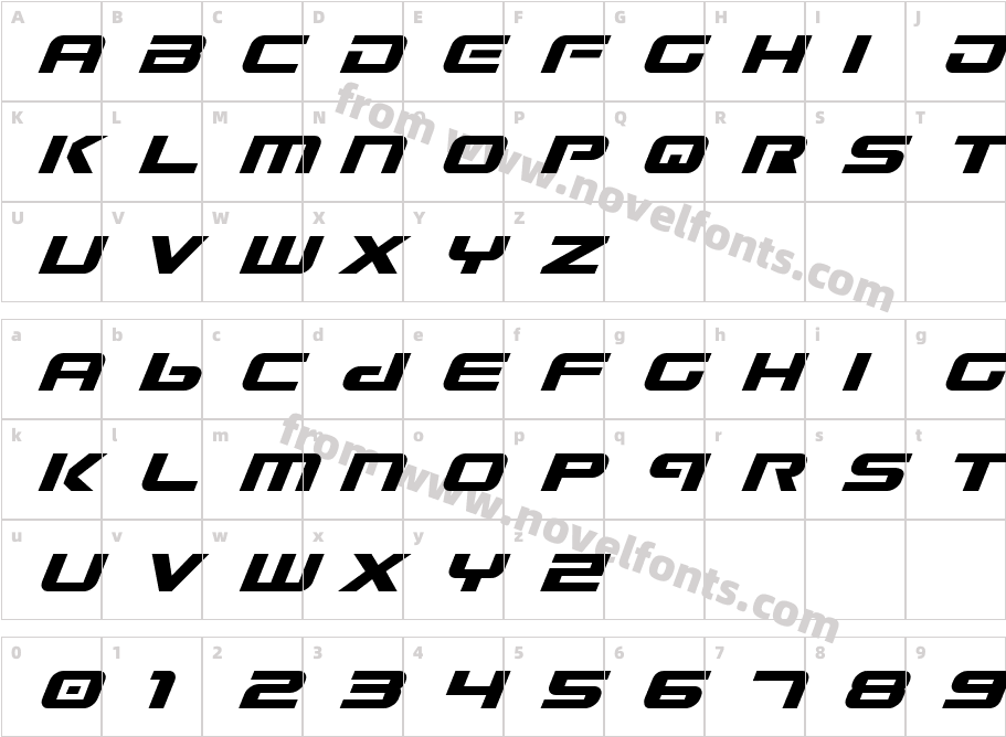 Gunship ItalicCharacter Map