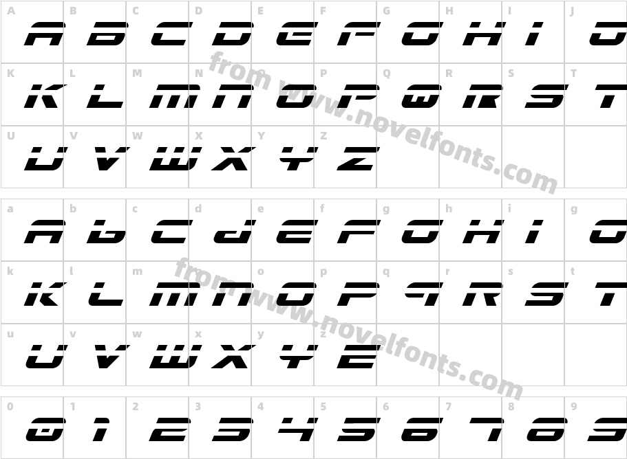 Gunship Laser ItalicCharacter Map