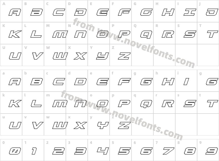 Gunship Outline ItalicCharacter Map