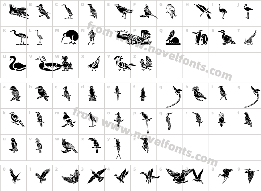 HFF Bird StencilCharacter Map