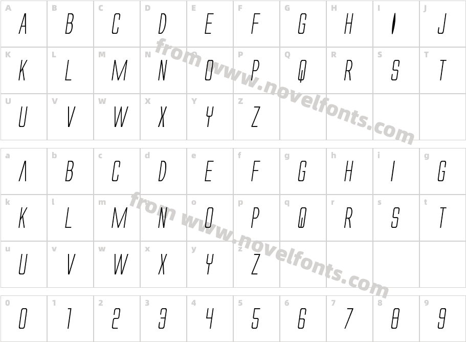 Alien League ItalicCharacter Map