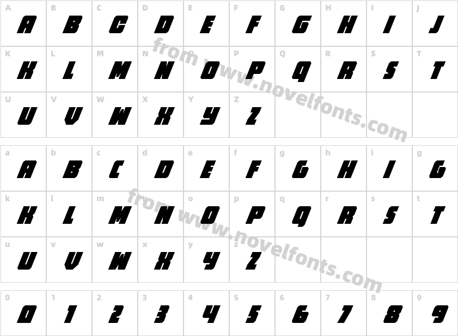 Hammer Scout Condensed ItalicCharacter Map