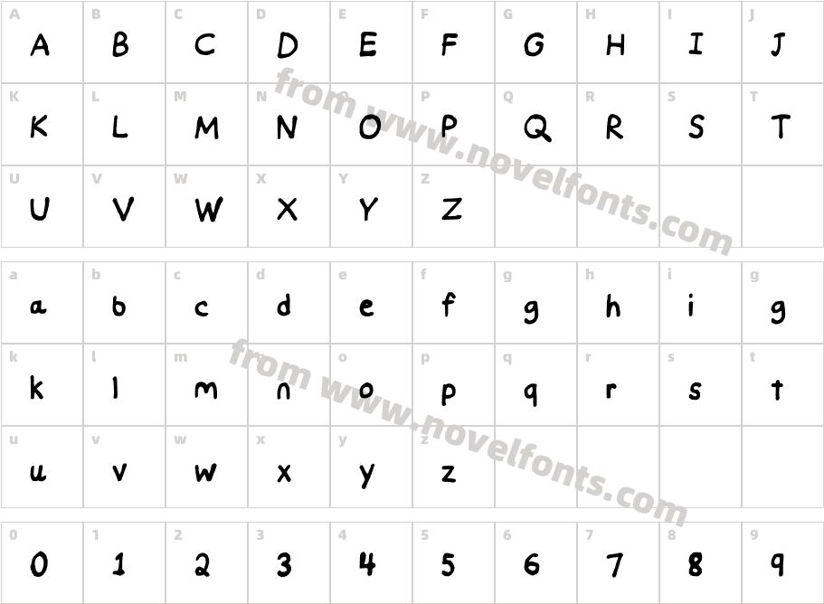 Handwritten Nat29 FontCharacter Map