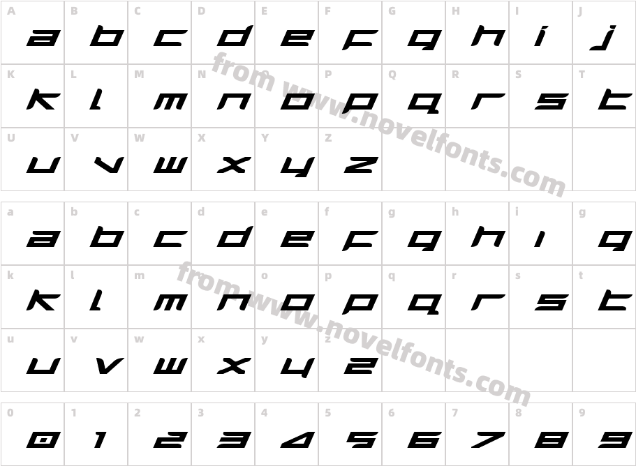 Harrier Bold Expanded ItalicCharacter Map