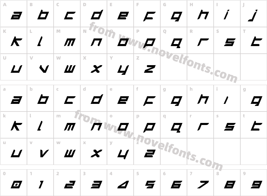 Harrier Bold ItalicCharacter Map