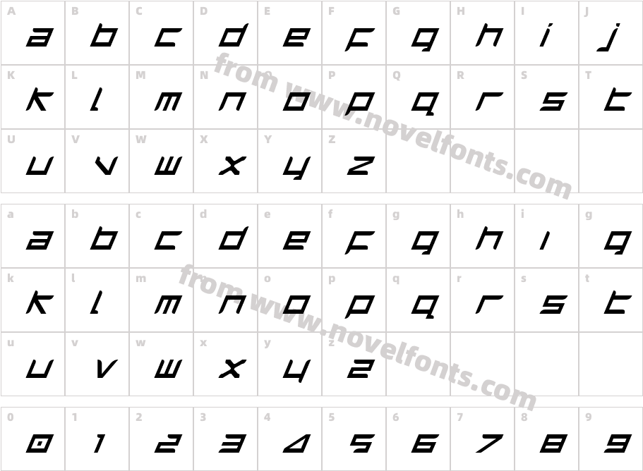 Harrier ItalicCharacter Map