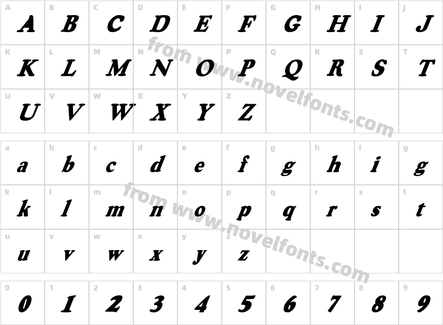 HarveyGrey-ItalicCharacter Map