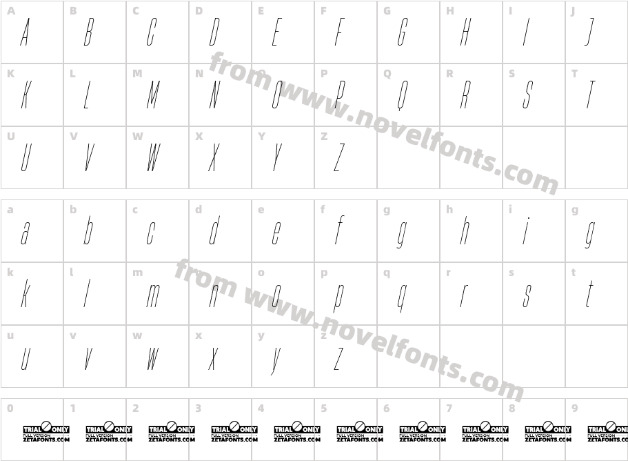 HeadingNow Trial 11 Thin ItalicCharacter Map