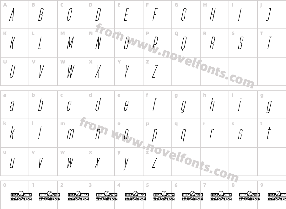 HeadingNow Trial 22 Light ItalicCharacter Map