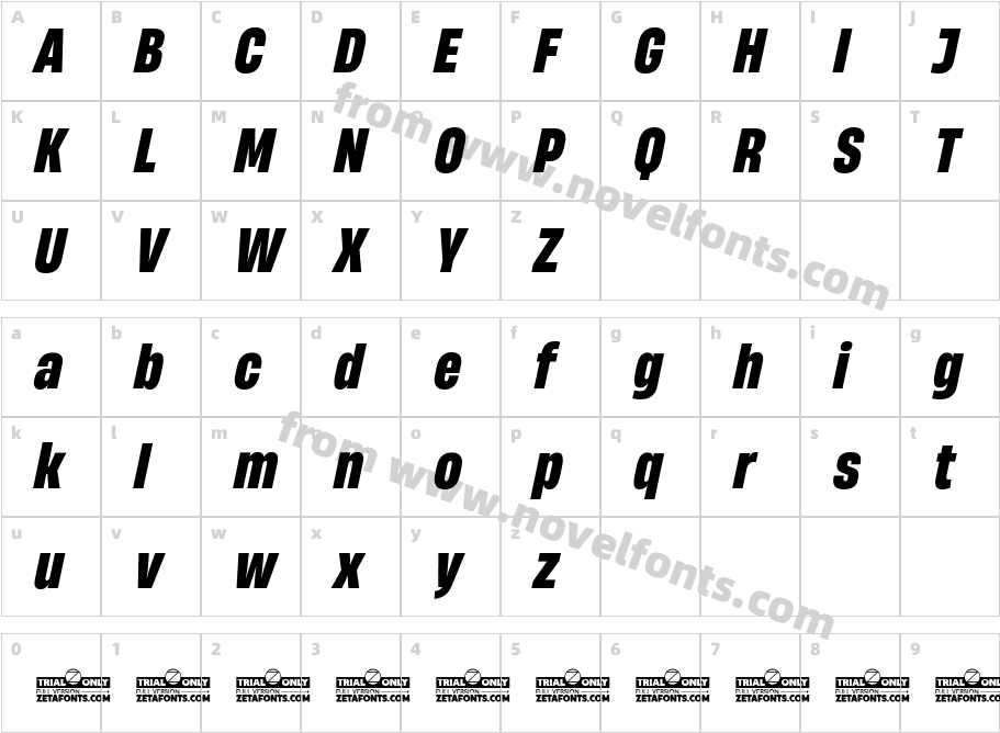 HeadingNow Trial 57 Extrabold ItalicCharacter Map