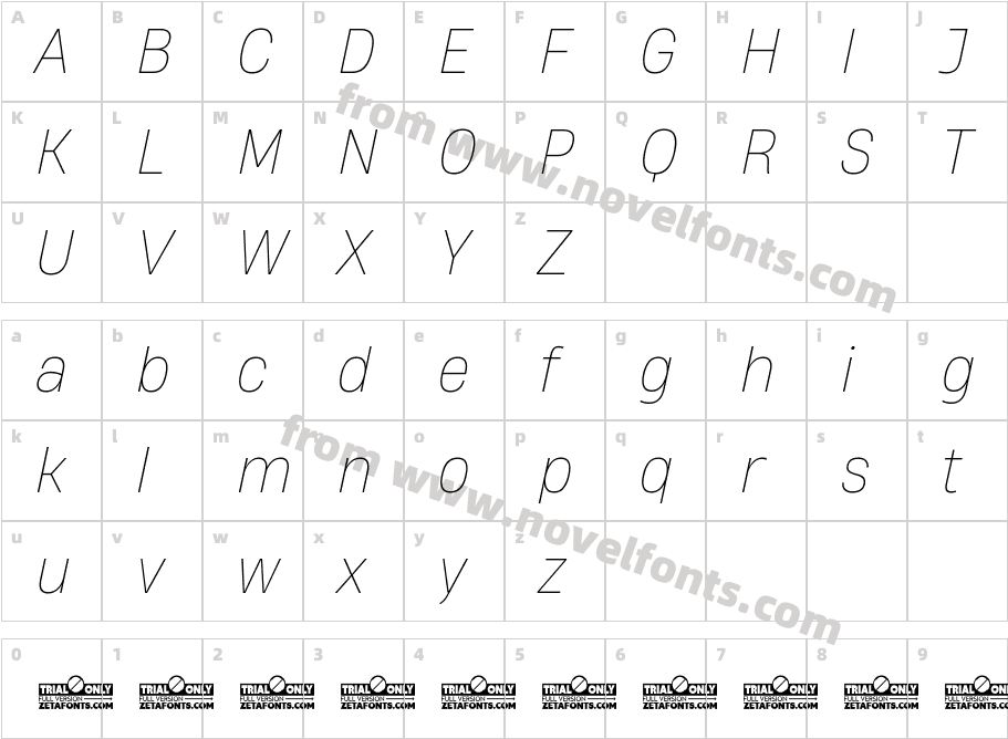 HeadingNow Trial 61 Thin ItalicCharacter Map