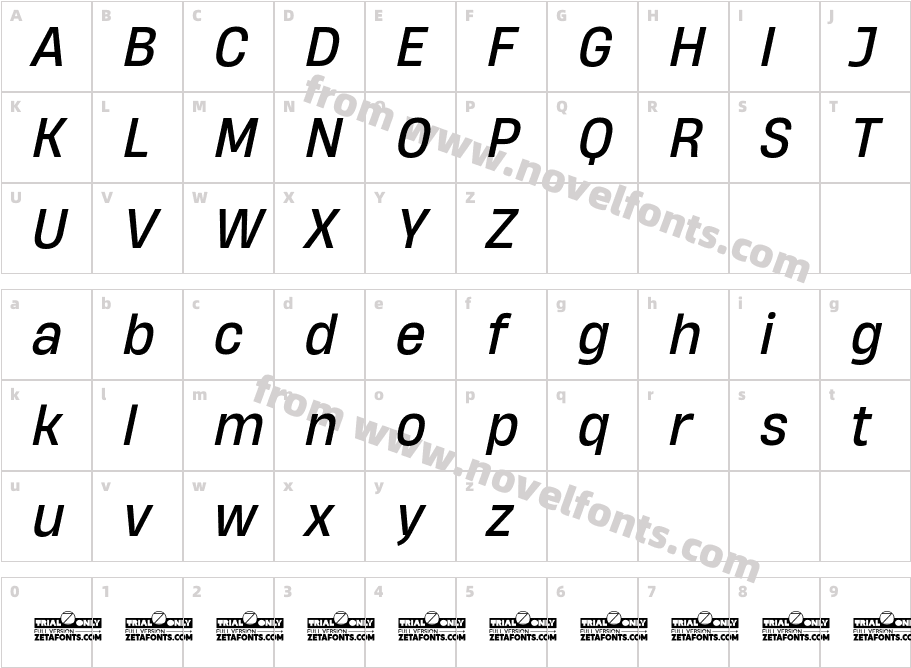 HeadingNow Trial 64 Regular ItalicCharacter Map