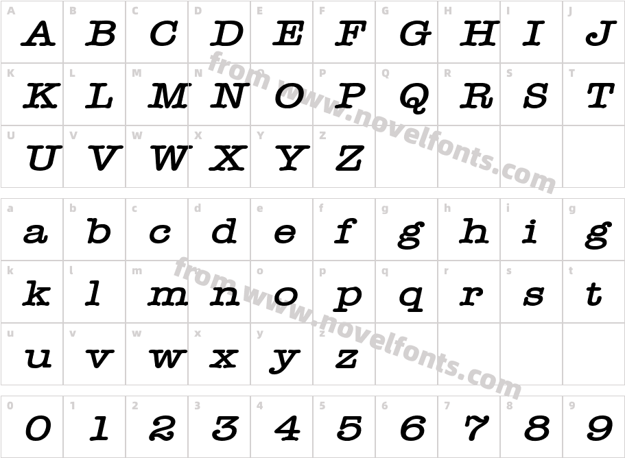 Headline Wide BoldItalicCharacter Map