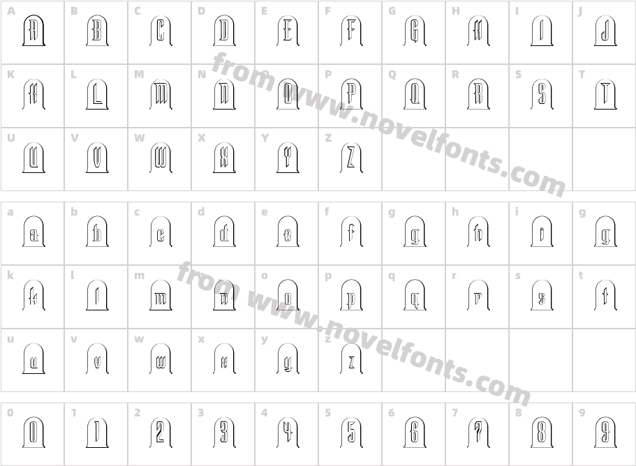 Headstone RegularCharacter Map