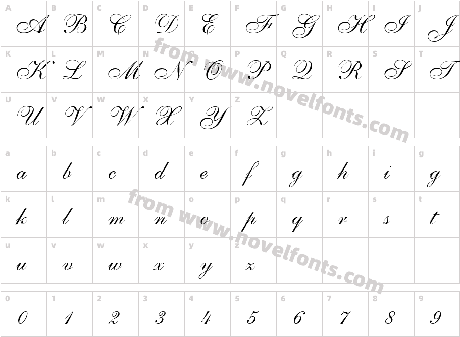 Allegretto Script OneCharacter Map