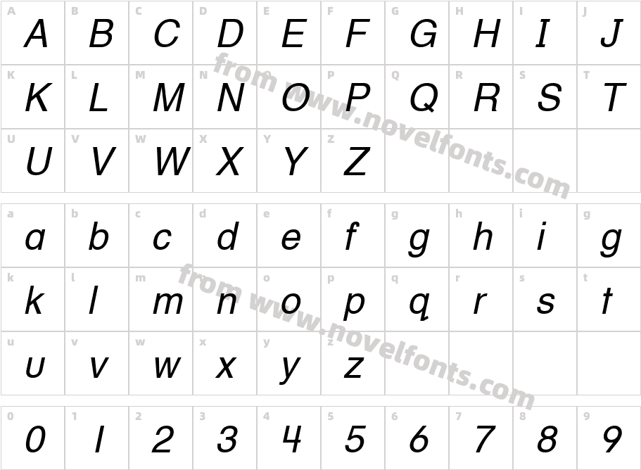 Helvetica Textbook LT ObliqueCharacter Map