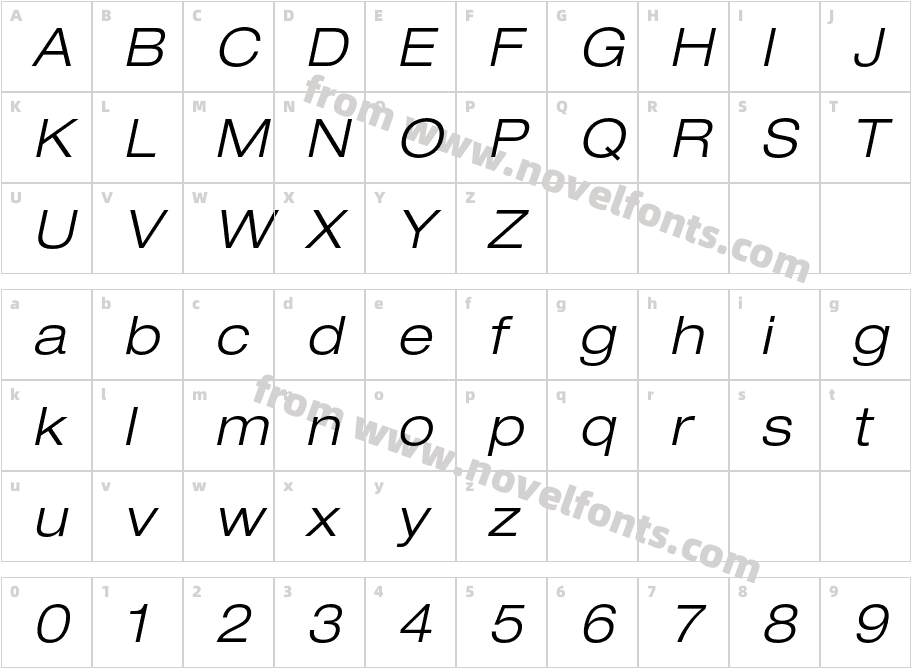 HelveticaNeueLT-LightExtOblCharacter Map