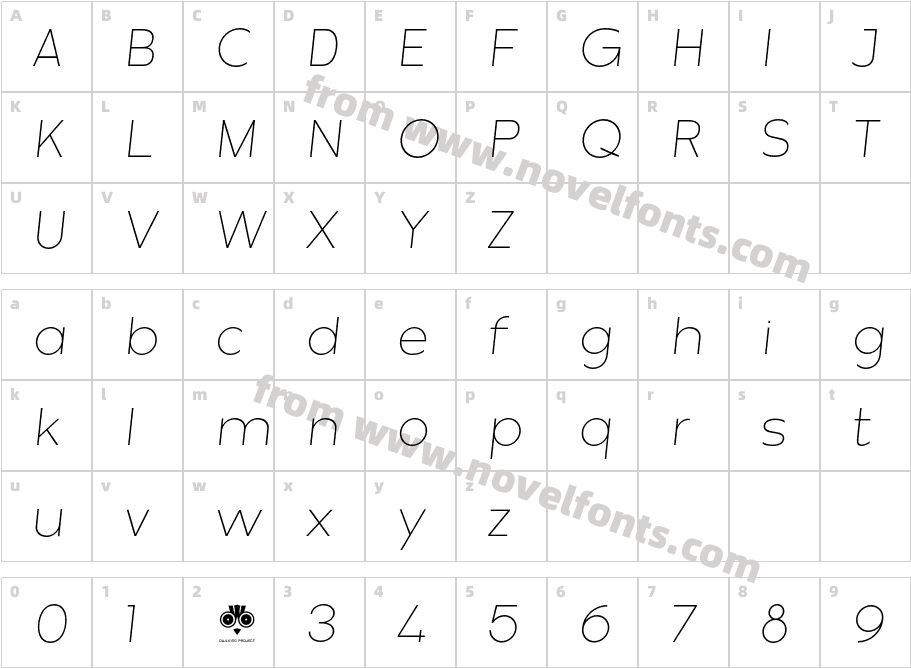 Misegar Thin ItalicCharacter Map