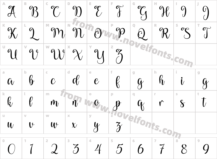 Mishela Script RegularCharacter Map