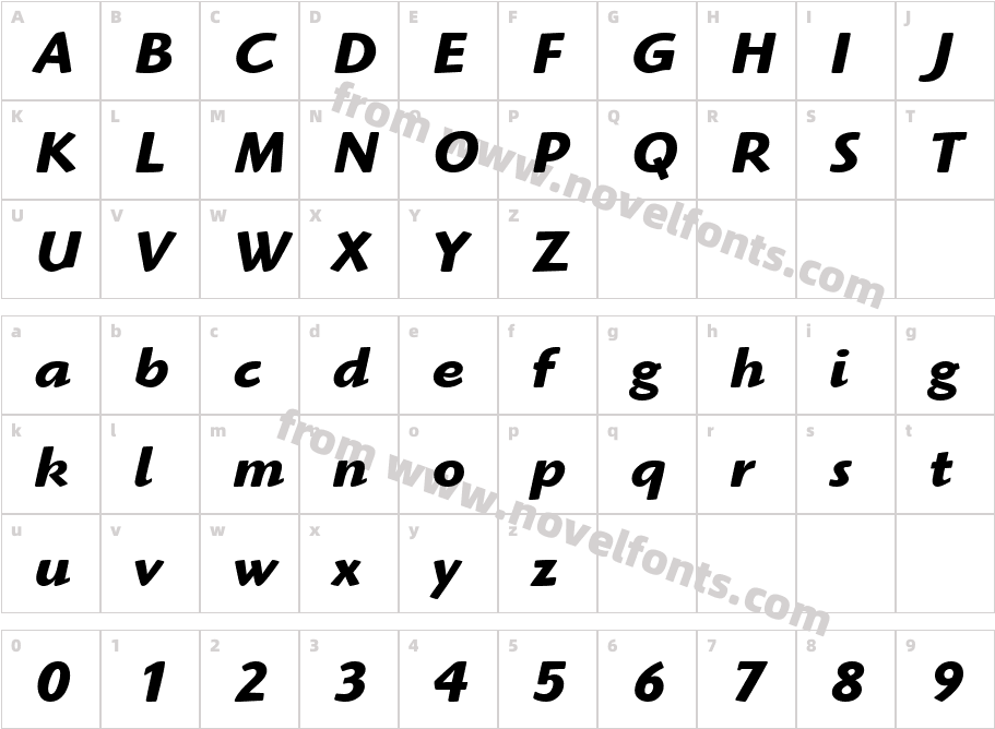 Highlander ITC TT BoldItalicCharacter Map