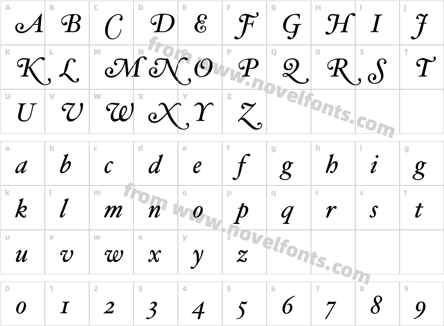 HoeflerText-Italic-SwashCharacter Map