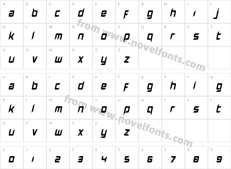 Hollow Point Condensed ItalicCharacter Map