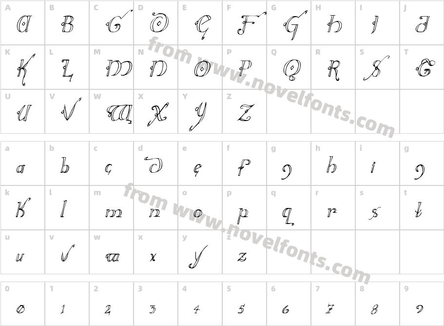 Holly Jingle Condensed ItalicCharacter Map