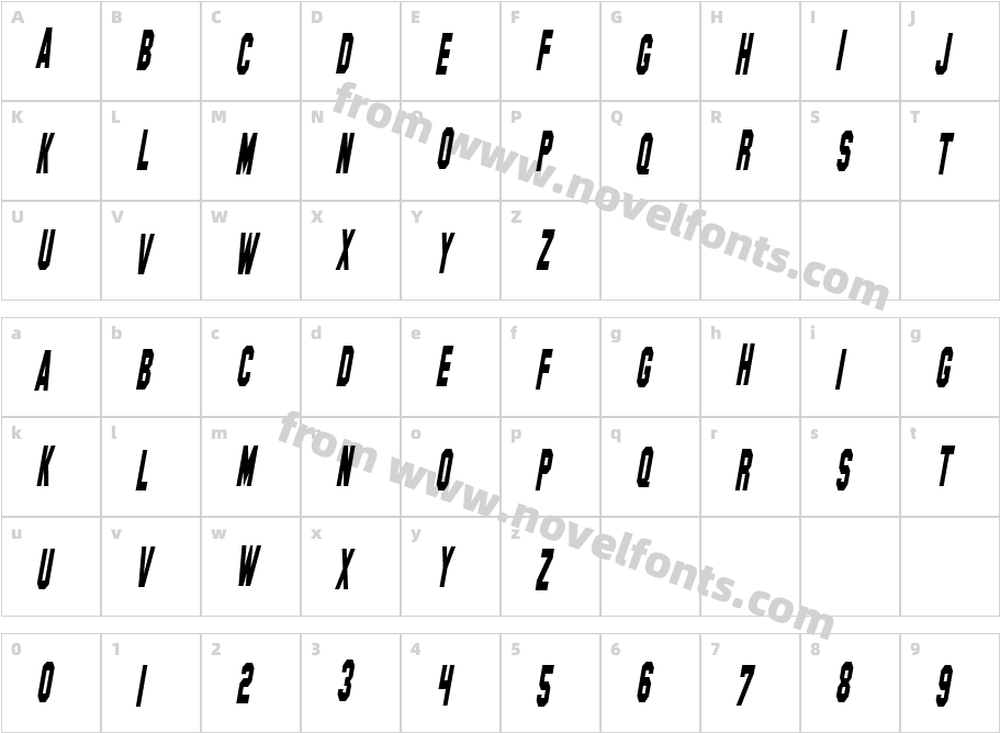 Hollywood Hills Condensed ItalicCharacter Map