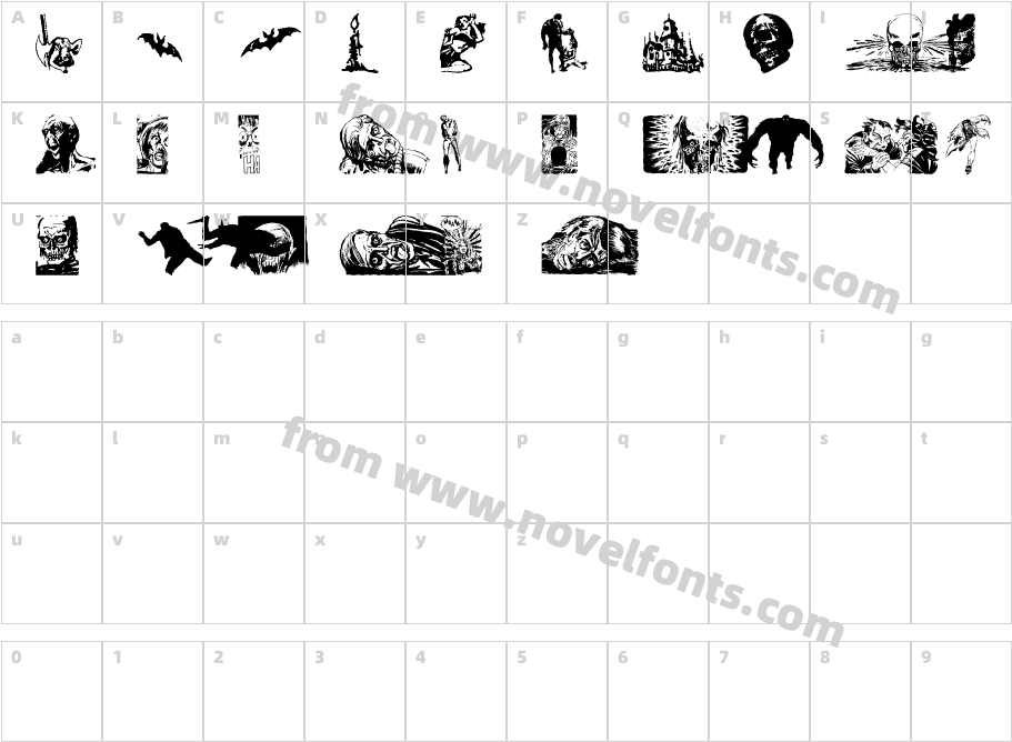 Horror Dingbats Eerie EditionCharacter Map