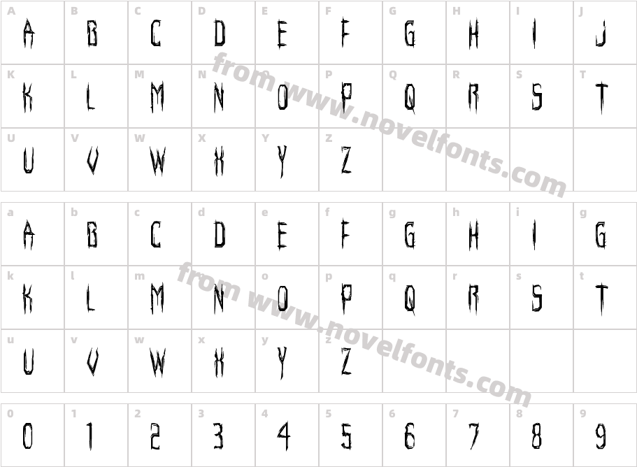 Horroroid CondensedCharacter Map