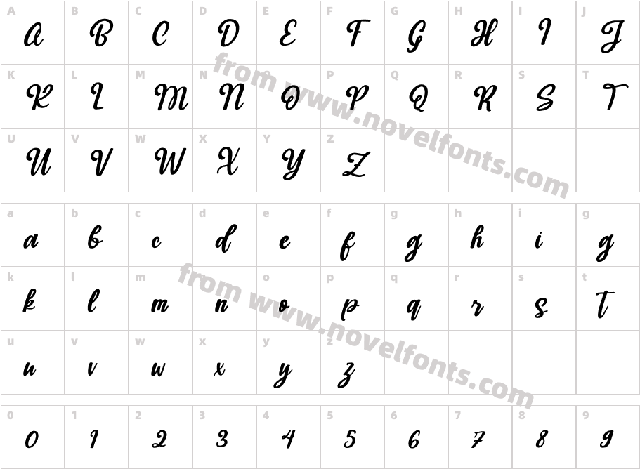 Hudiya - Modern Lovely Script ItalicCharacter Map