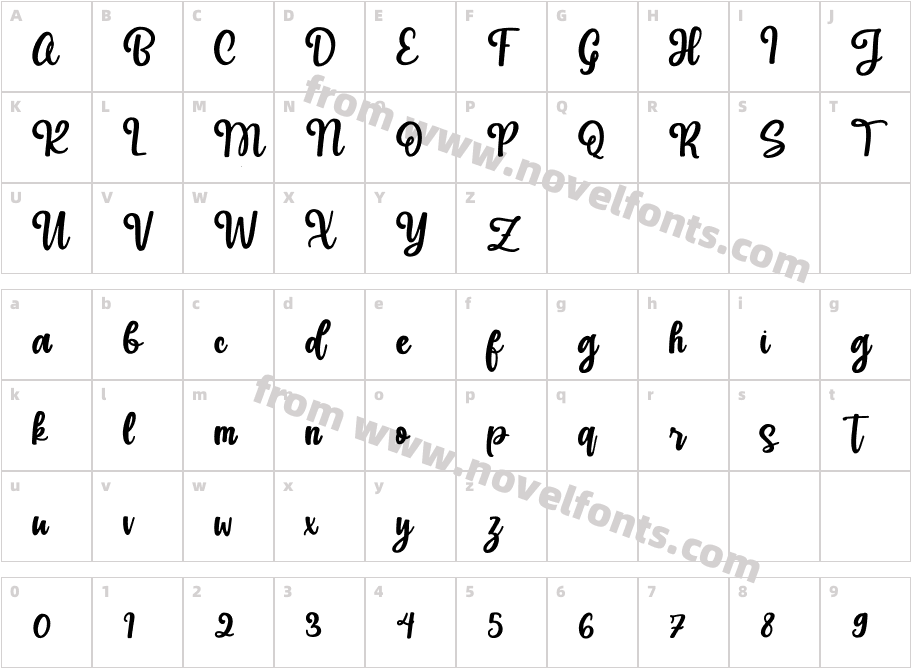 Hudiya - Modern Lovely ScriptCharacter Map